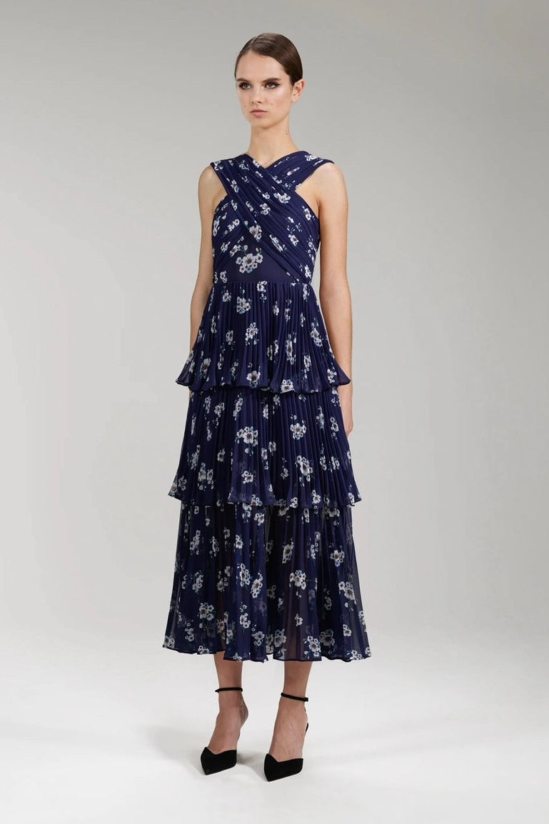 self portrait crossover midi dress Self-Portrait Floral Cord Lace Tie-Neck Crossover Midi Dress