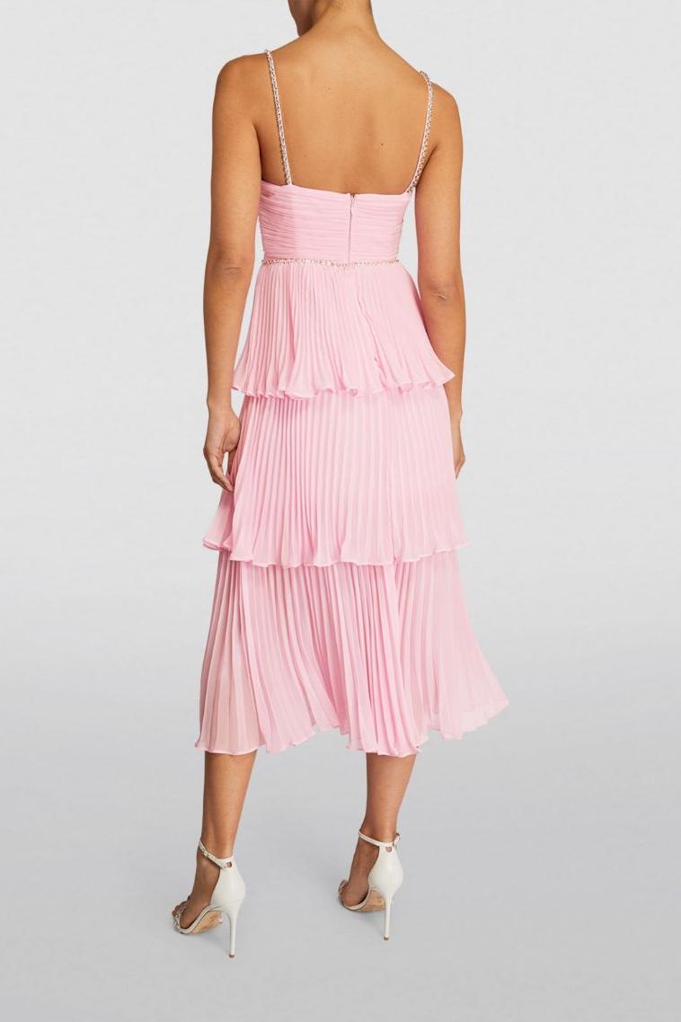 RENT Self Portrait Pink Chiffon Tiered Midi Dress (RRP £380)