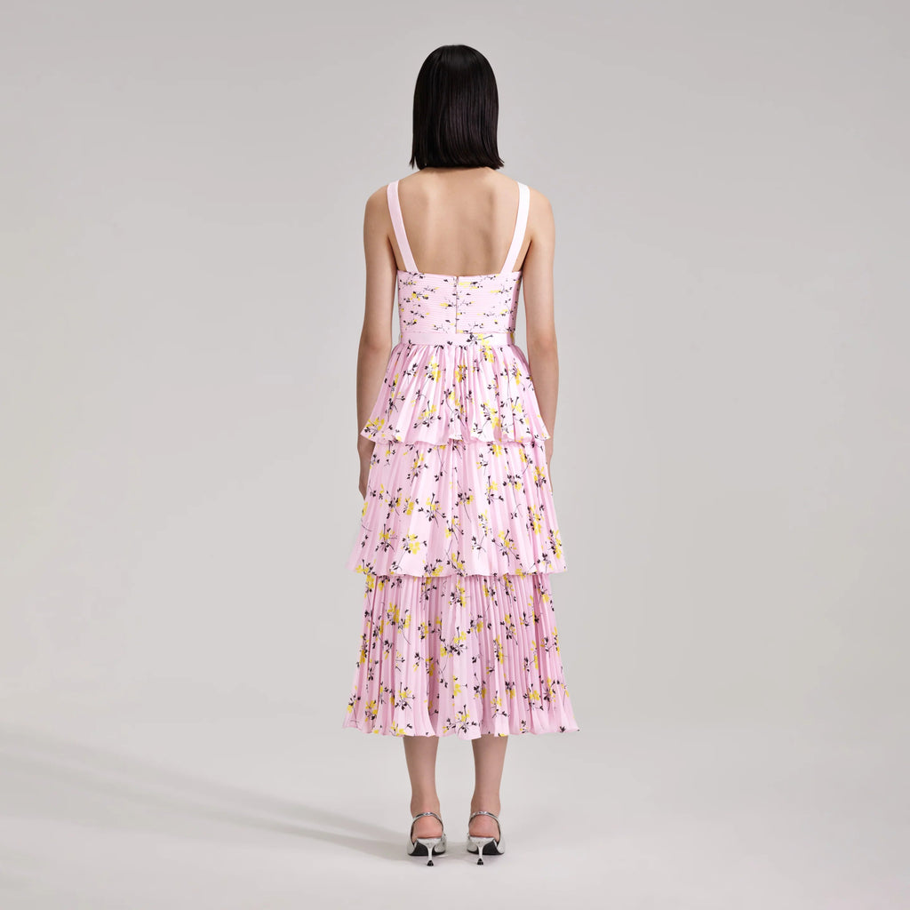 RENT Self Portrait Pink Floral Print Tiered Midi Dress (RRP £380) - Rent Now from One Hit Wonders