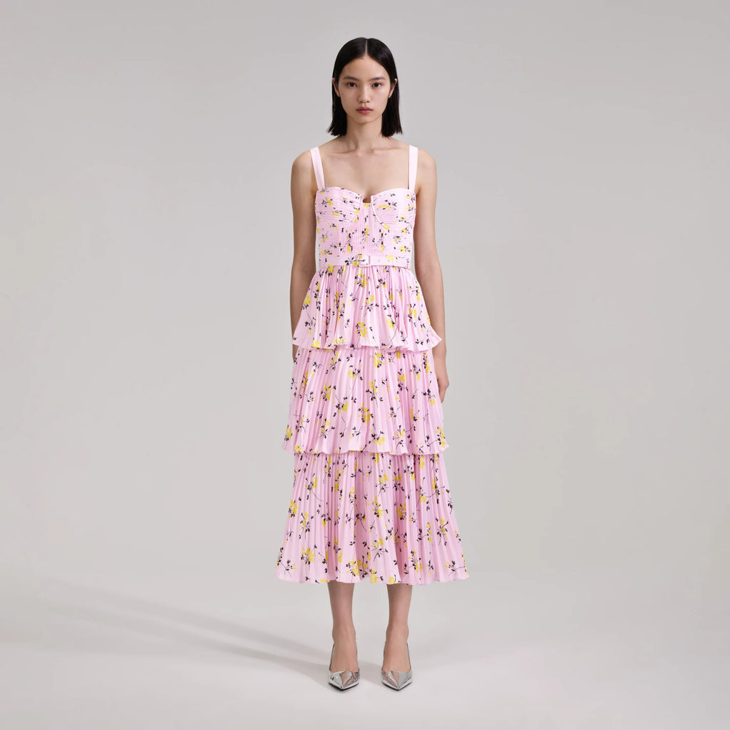 RENT Self Portrait Pink Floral Print Tiered Midi Dress (RRP £380) - Rent Now from One Hit Wonders