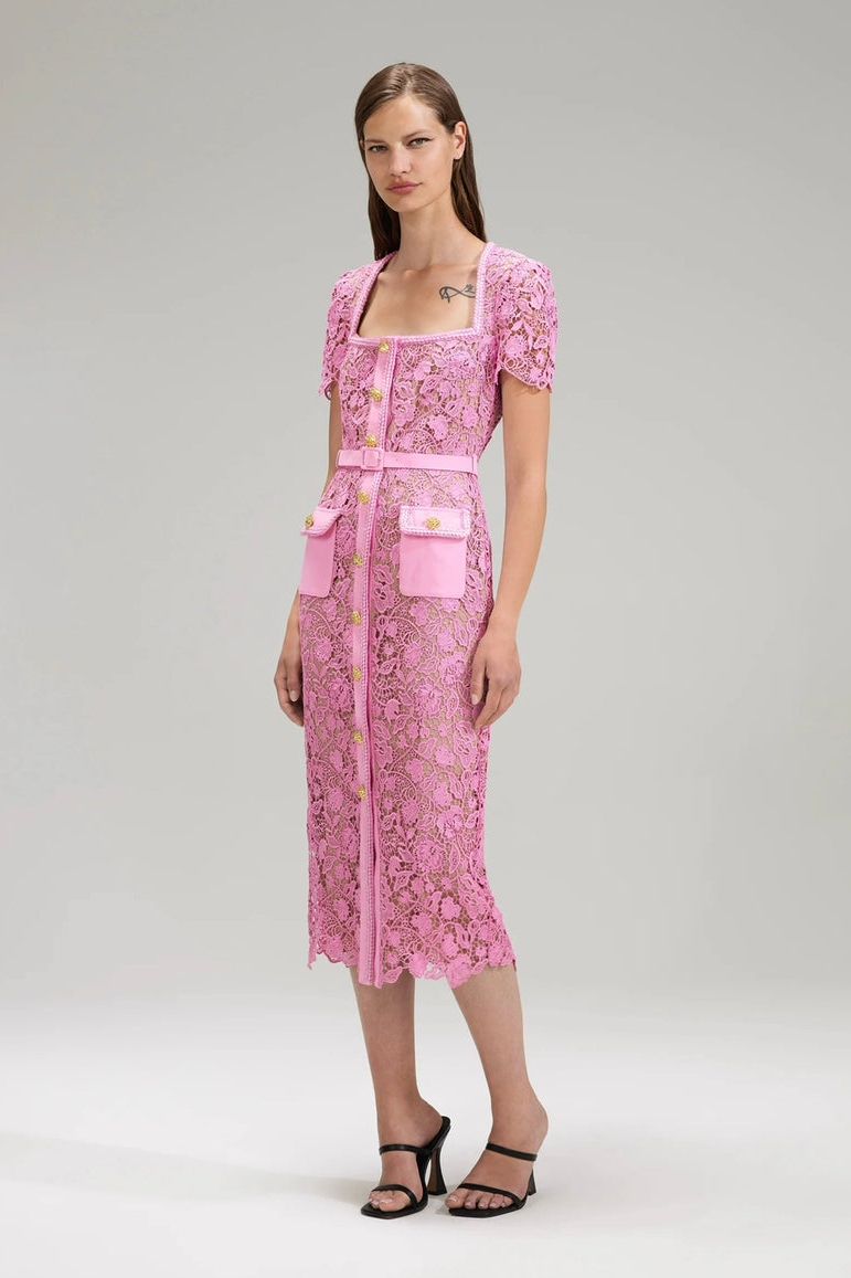 Blue Floral Print Self Portrait Floral Midi Dress Self-portrait Belted Crystal-embellished Guipure Lace Midi Blue Floral Print Self Portrait Floral Midi Dress Self-portrait Belted Crystal-embellished Guipure Lace Midi