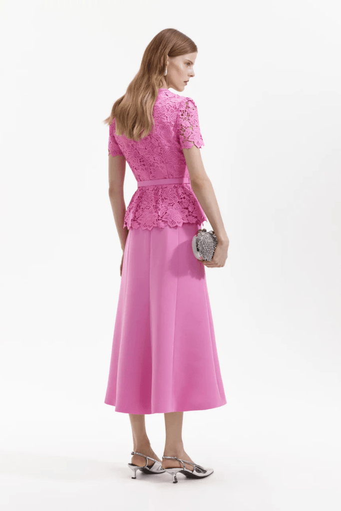 Rent RENT Self - Portrait PINK LACE TAILORED MIDI DRESS (RRP £440) – designer dress hire in UK sizes 8–16 from One Hit Wonders