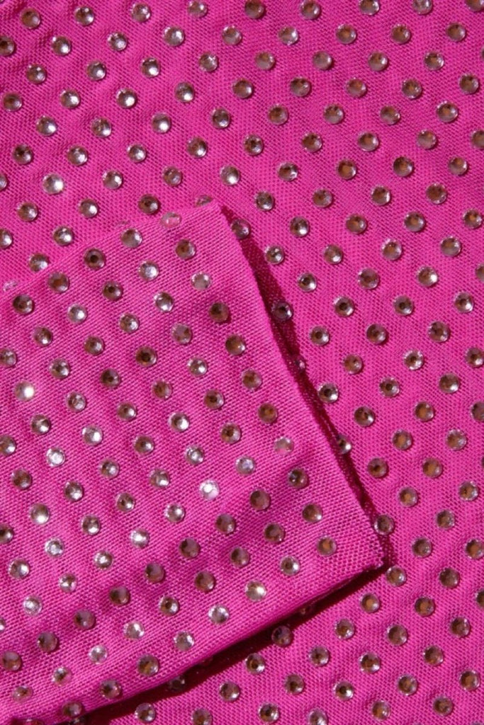 Rent RENT Self Portrait Pink Rhinestone Mesh Midi (RRP £420) – designer dress hire in UK sizes 8–16 from One Hit Wonders