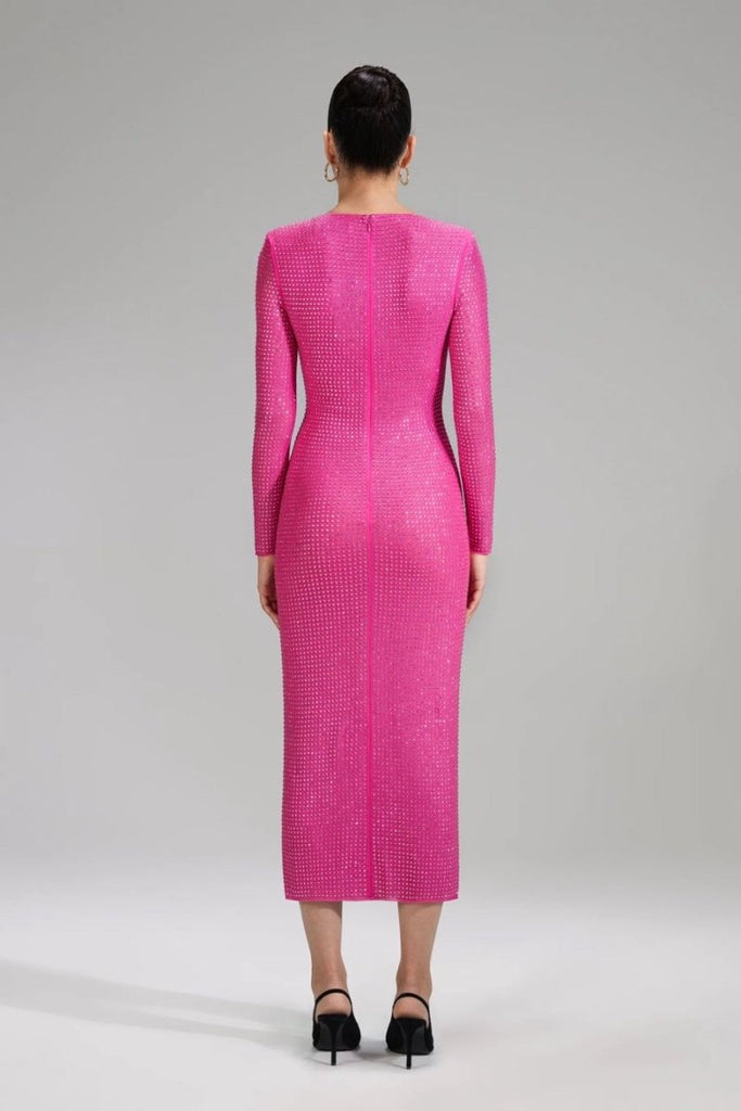 Rent RENT Self Portrait Pink Rhinestone Mesh Midi (RRP £420) – designer dress hire in UK sizes 8–16 from One Hit Wonders