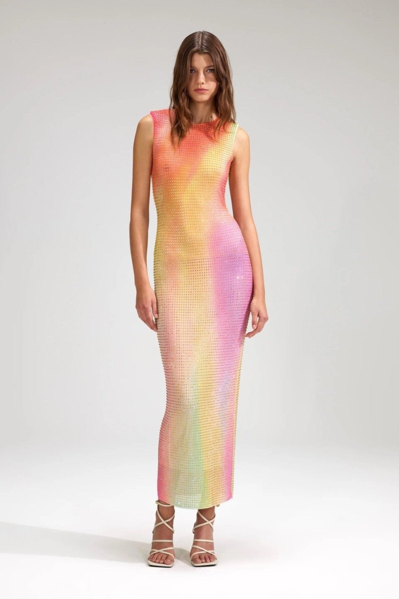 printed mesh rhinestone midi dress Buy Self-Portrait Multicolour Printed Mesh Rhinestone Midi Dress For Women Online