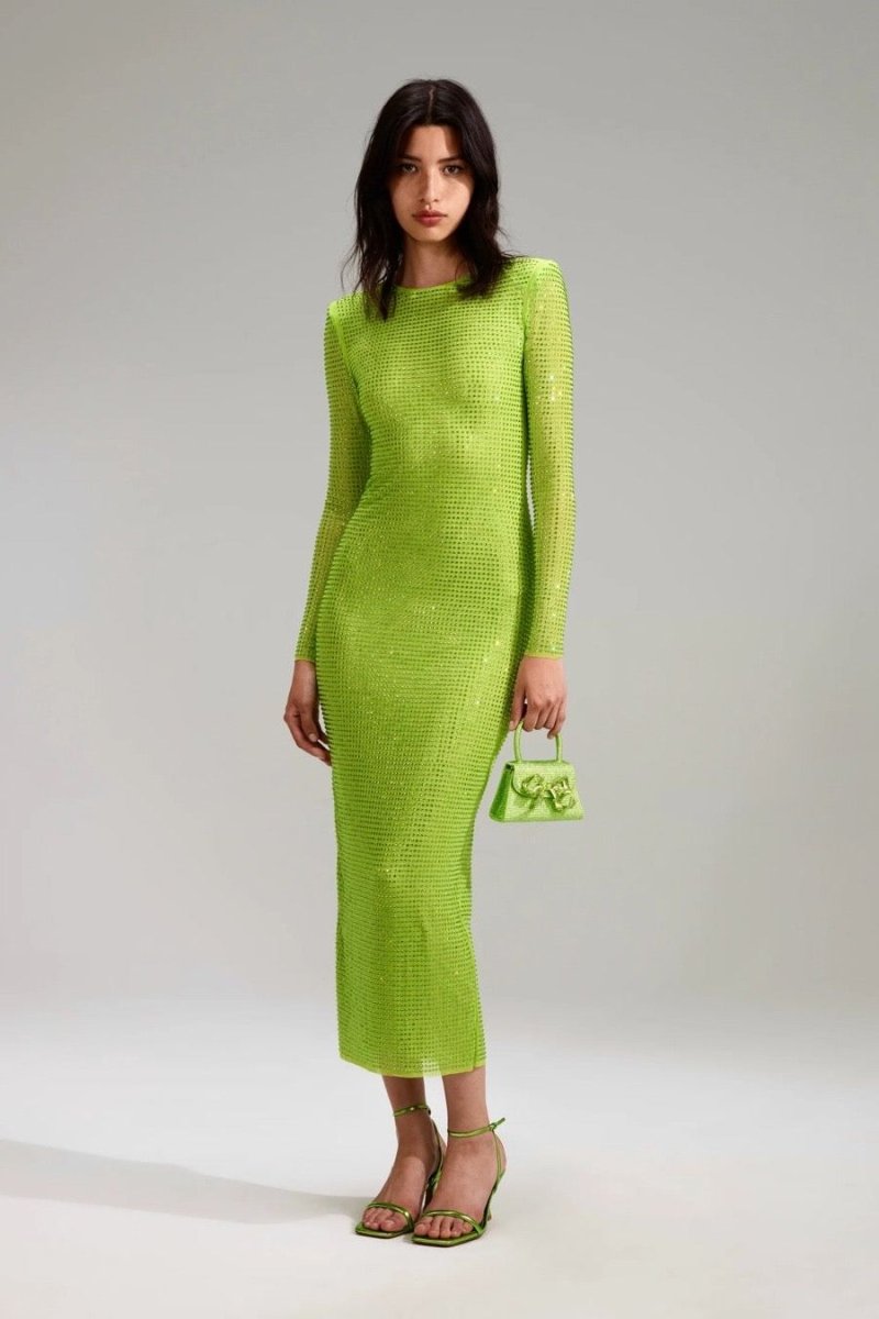 lime green self portrait dress Floral-appliqu cotton poplin midi dress in green - Self Portrait