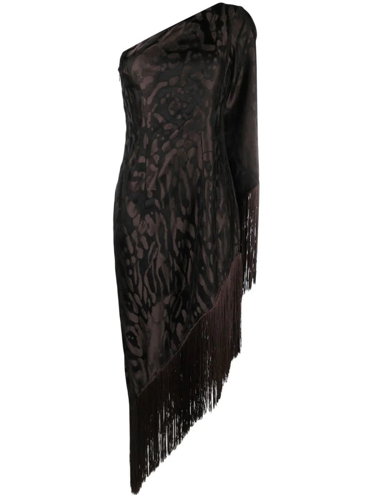 RENT Taller Marmo Aventador fringed leopard-jacquard satin dress (RRP £680) - Rent Now from One Hit Wonders