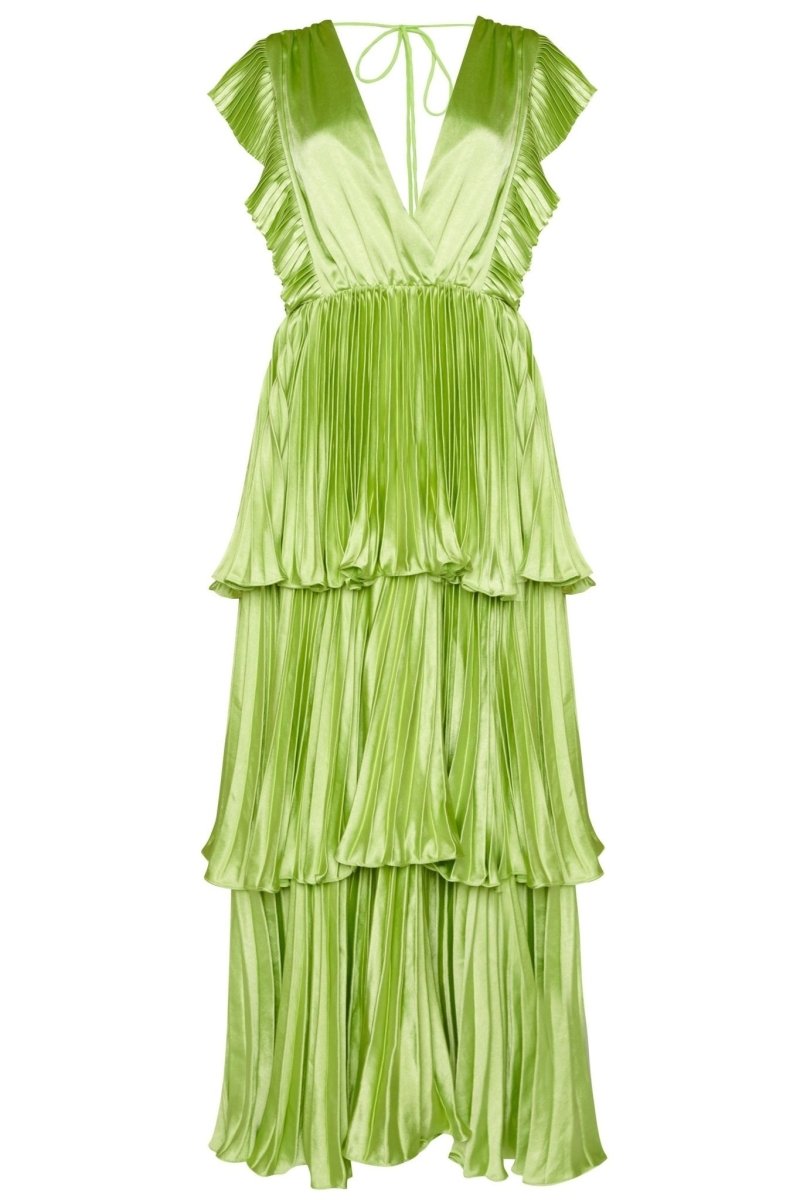 RENT True Decadence Beatrice Soft Lime Satin Pleated Tiered Midaxi Dress (RRP 176) | One Hit Wonders RENT True Decadence Beatrice Soft Lime Satin Pleated Tiered Midaxi Dress (RRP 176) | One Hit Wonders