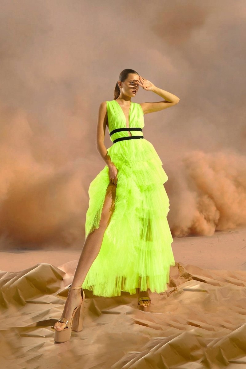 RENT True Decadence Eliza Neon Yellow Plunge Front Tulle (RRP £165) RENT True Decadence Eliza Neon Yellow Plunge Front Tulle (RRP £165)