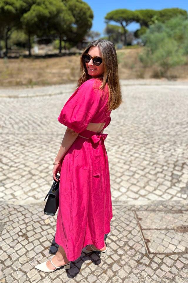 RENT Aje Hot Pink Mimosa Cutout Midi Dress (RRP £488) - Rent Now from One Hit Wonders