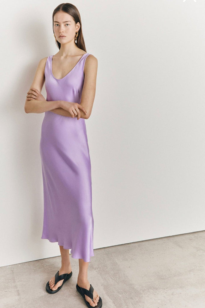 RENT Ghost Palm Lilac Satin Slip Midi Dress (RRP £129) - Rent Now from One Hit Wonders