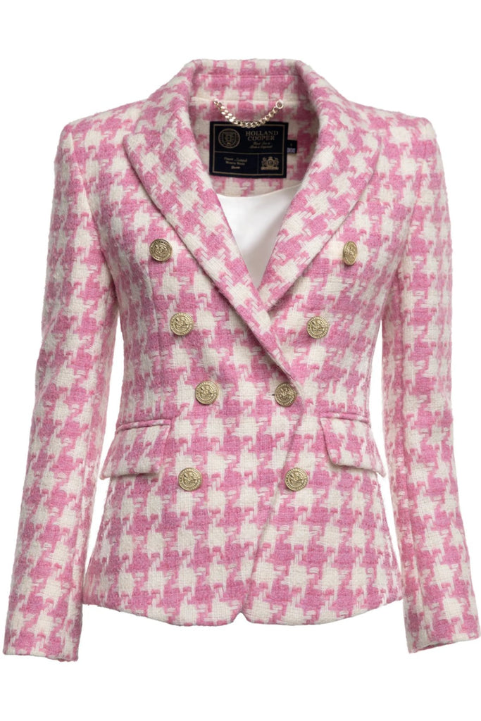RENT Holland Cooper Knightsbridge Blazer Pink Large Scale Houndstooth (RRP £399) - Rent Now from One Hit Wonders