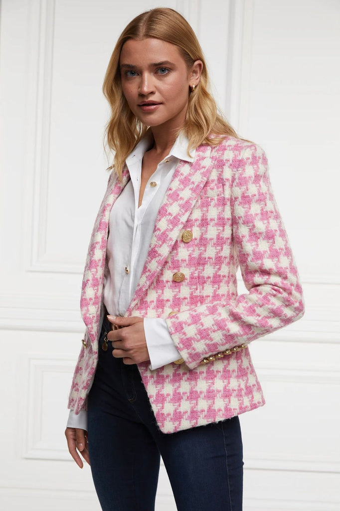 RENT Holland Cooper Knightsbridge Blazer Pink Large Scale Houndstooth (RRP £399) - Rent Now from One Hit Wonders