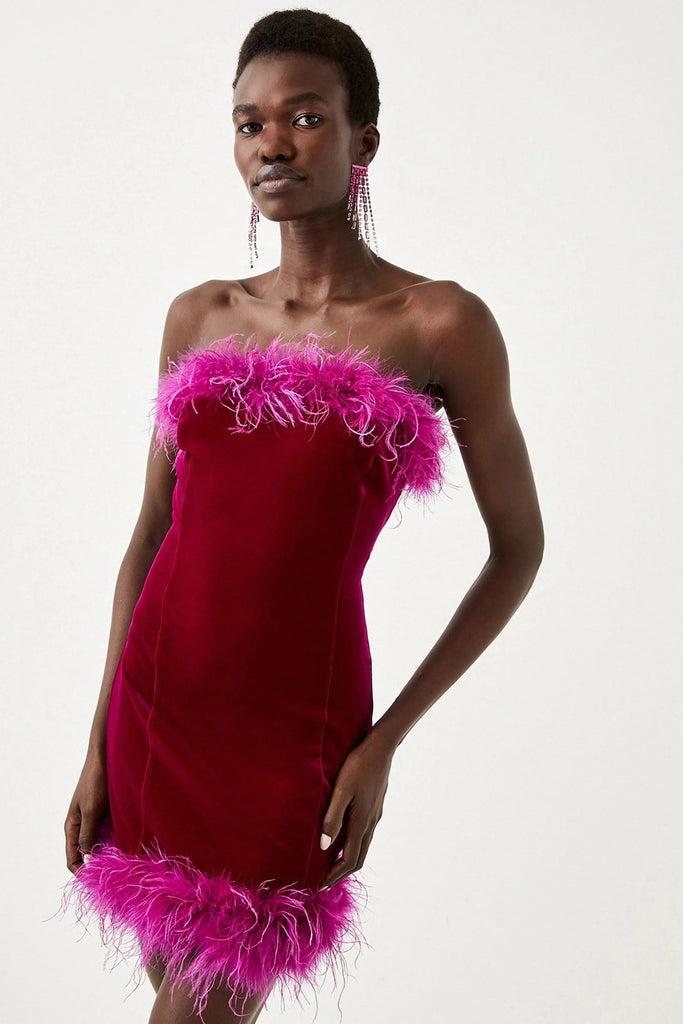 RENT Karen Millen Velvet Feather Detail Mini Dress (RRP £169) - Rent Now from One Hit Wonders