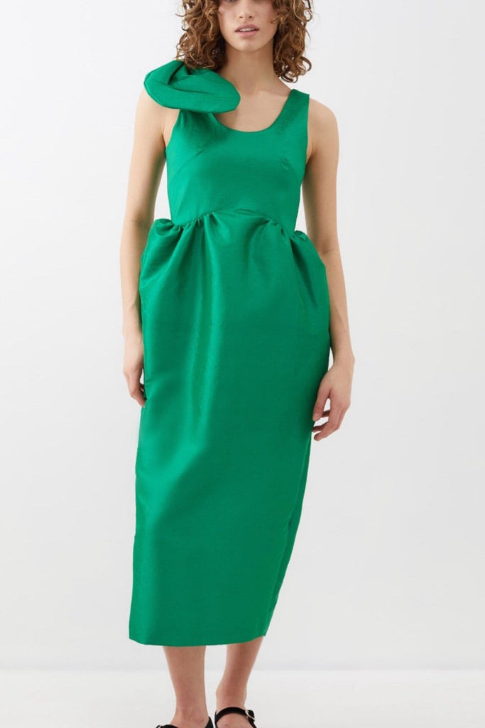 RENT Kika Vargas Green Anne bow-shoulder taffeta midi dress (RRP £575) - Rent Now from One Hit Wonders