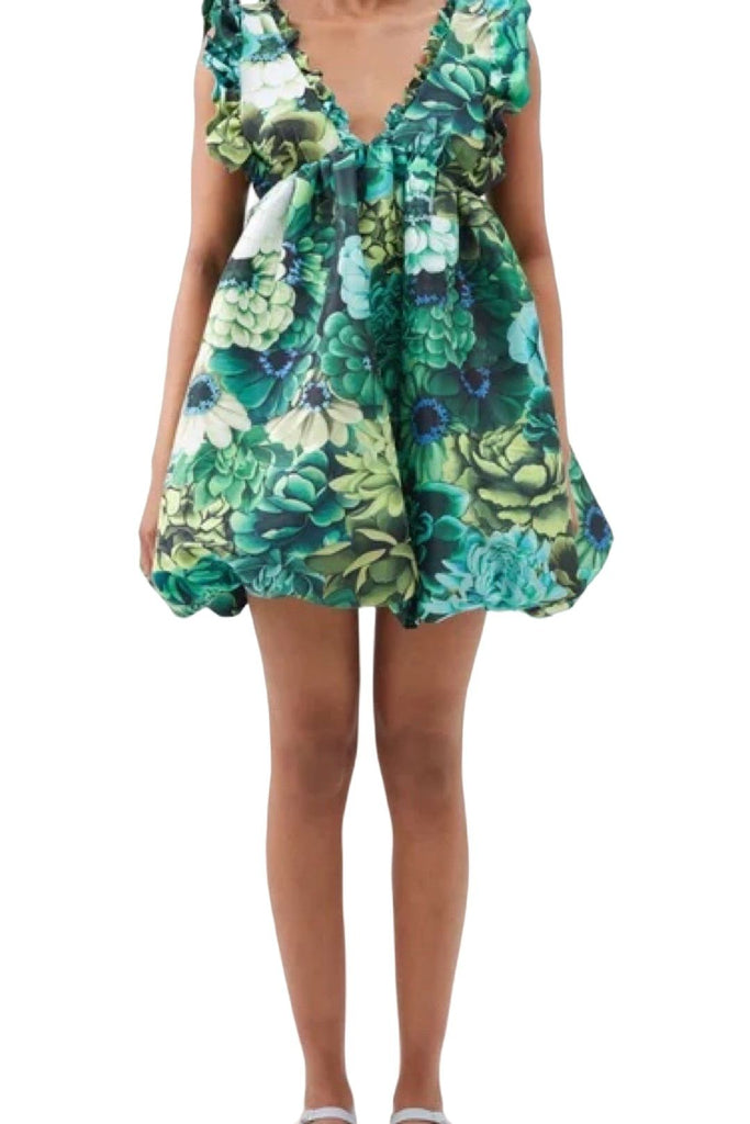 RENT Kika Vargas Green Caroline dahlia-print taffeta mini dress (RRP £585) - Rent Now from One Hit Wonders