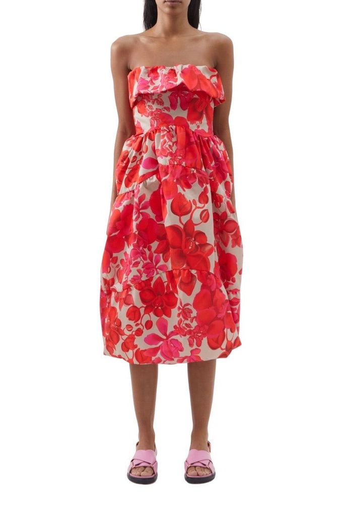 RENT Kika Vargas Laila off-the-shoulder orchid-print taffeta dress (RRP £645) - Rent Now from One Hit Wonders