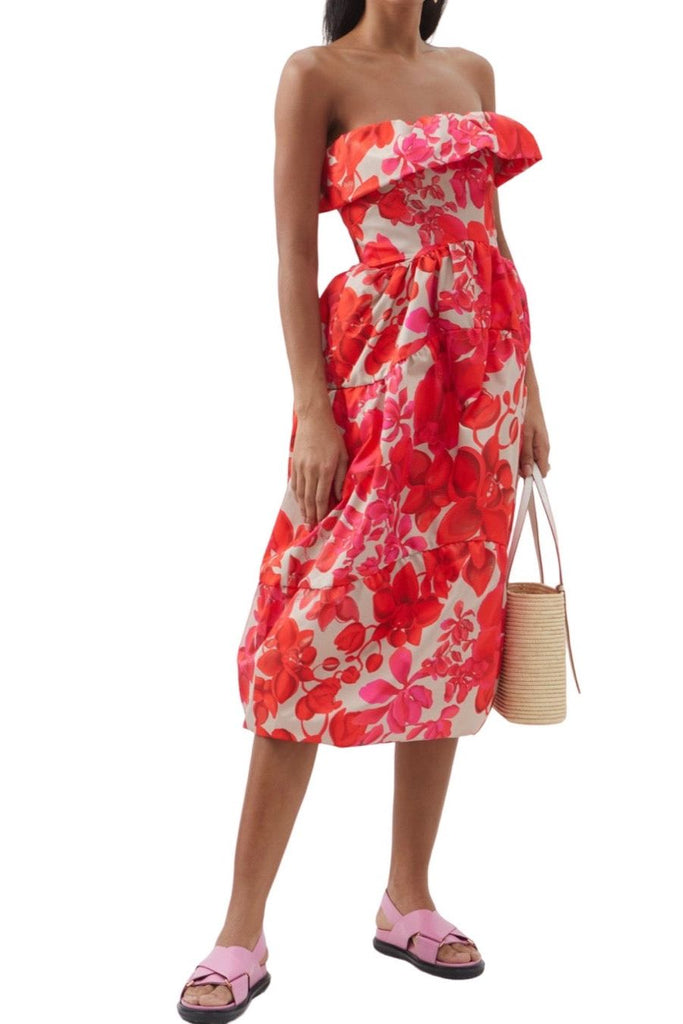 RENT Kika Vargas Laila off-the-shoulder orchid-print taffeta dress (RRP £645) - Rent Now from One Hit Wonders
