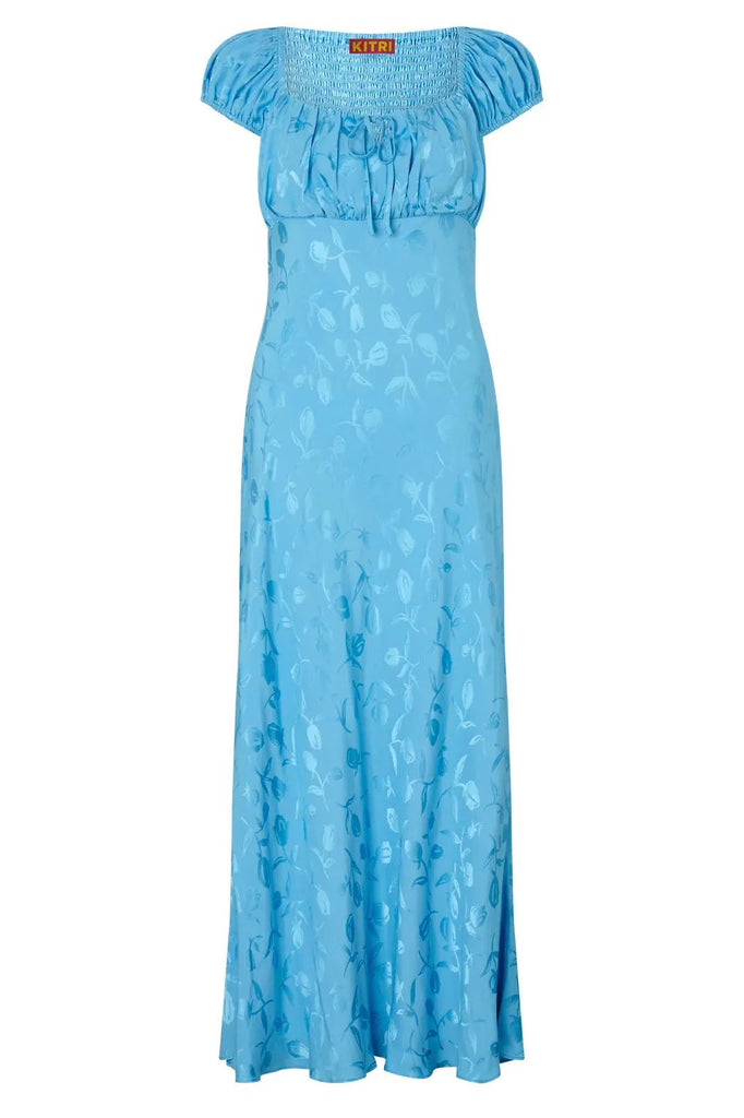 RENT Kitri Bess Sky Blue Tulip Jacquard Maxi Dress (RRP £225) - Rent Now from One Hit Wonders
