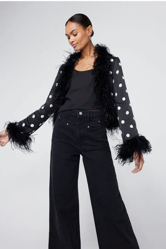 RENT Mariah Black Polka Dot Feather Jacket (RRP £185) - Rent Now from One Hit Wonders