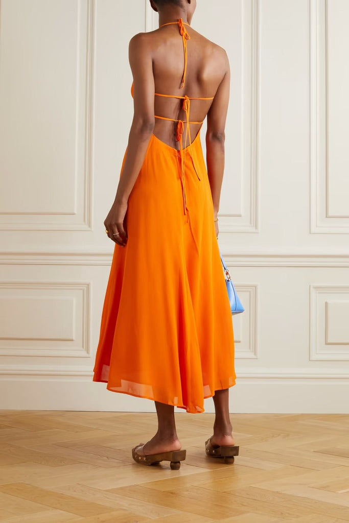 RENT Reformation Tova georgette halterneck maxi dress (RRP £278) - Rent Now from One Hit Wonders