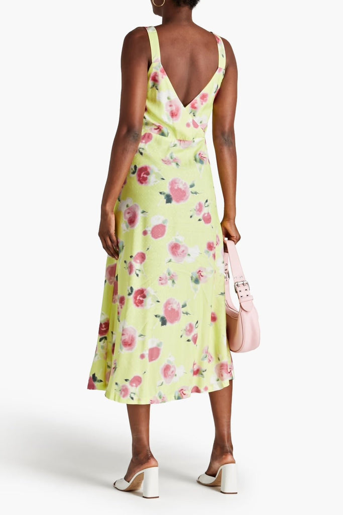 RENT Rotate Birger Christensen Wrap-effect floral-print jacquard midi slip dress (RRP £185) - Rent Now from One Hit Wonders