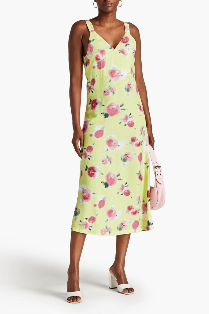 RENT Rotate Birger Christensen Wrap-effect floral-print jacquard midi slip dress (RRP £185) - Rent Now from One Hit Wonders