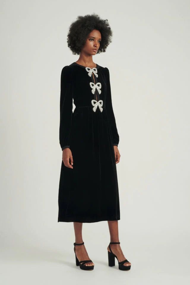 RENT Saloni Camille Embellished Bow Velvet Midi (RRP £695) - Rent Now from One Hit Wonders