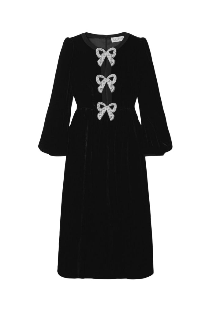 RENT Saloni Camille Embellished Bow Velvet Midi (RRP £695) - Rent Now from One Hit Wonders