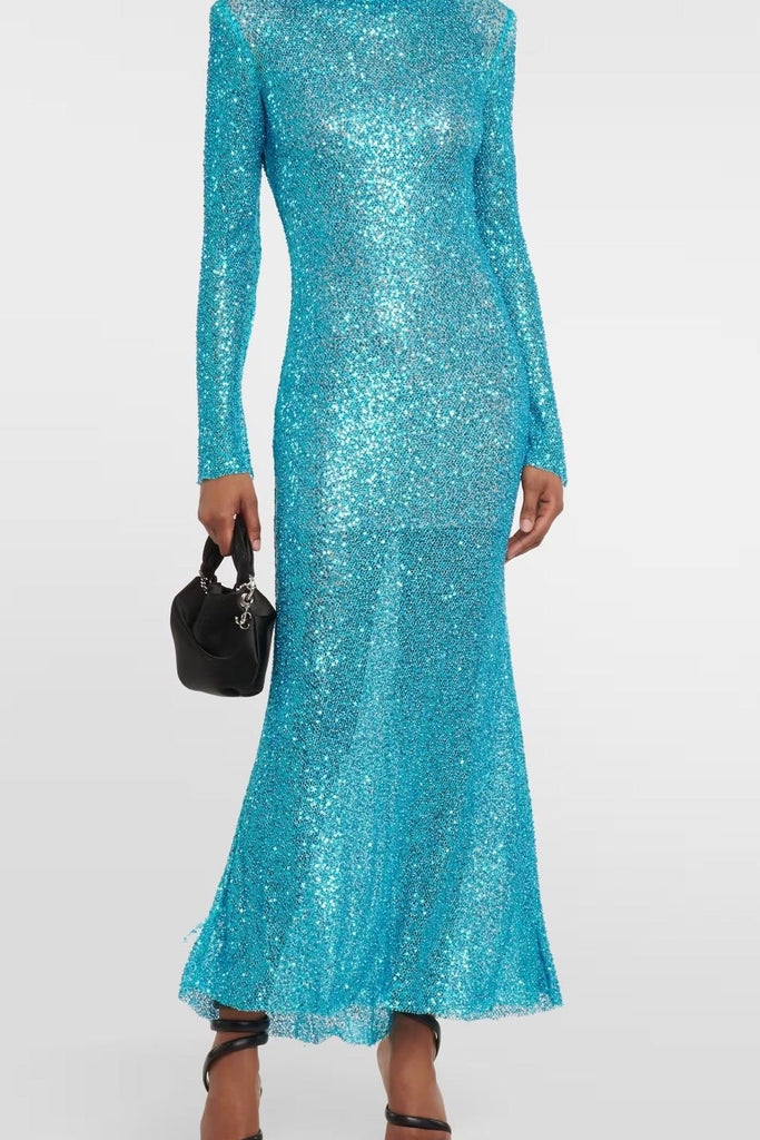 RENT Self Portrait Backless sequinned-mesh maxi dress (RRP £520) - Rent Now from One Hit Wonders