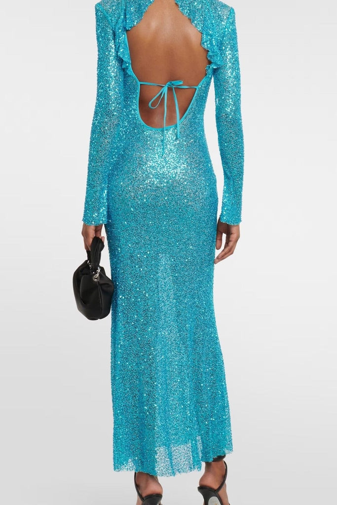 RENT Self Portrait Backless sequinned-mesh maxi dress (RRP £520) - Rent Now from One Hit Wonders