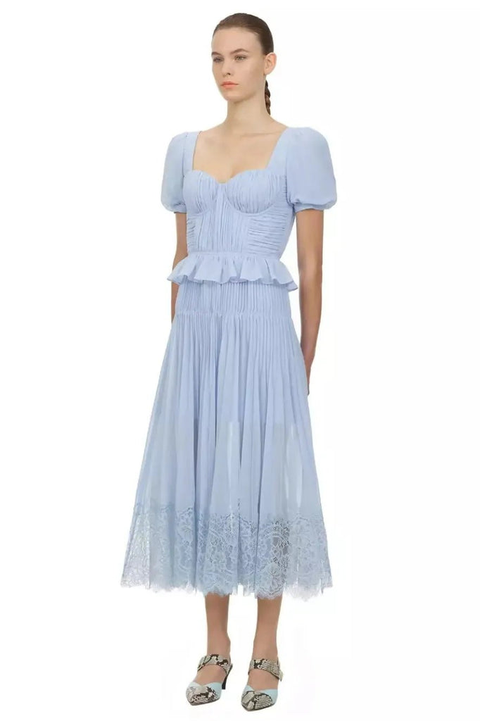 RENT Self Portrait Blue Chiffon Midi Dress (RRP £350) - Rent Now from One Hit Wonders