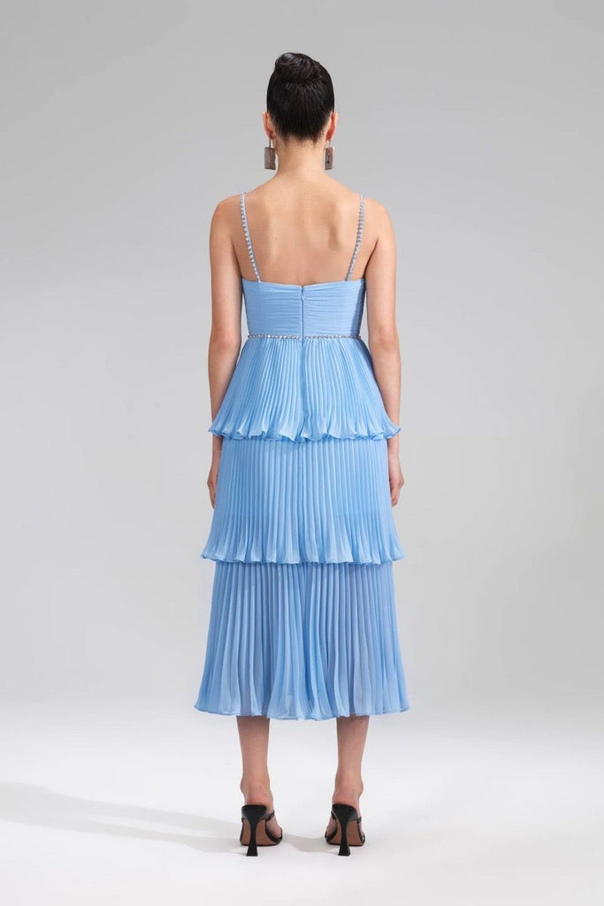 RENT Self Portrait Blue Chiffon Tiered Midi Dress (RRP £380) - Rent Now from One Hit Wonders