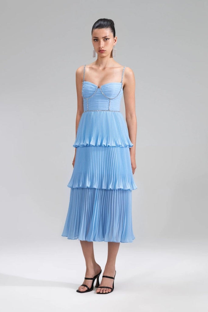 RENT Self Portrait Blue Chiffon Tiered Midi Dress (RRP £380) - Rent Now from One Hit Wonders