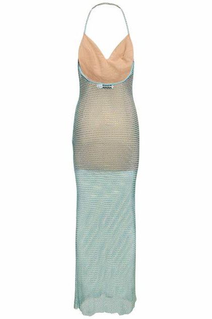 RENT Self Portrait Mint Rhinestone Fishnet Cowl Maxi Dress (RRP £420) - Rent Now from One Hit Wonders