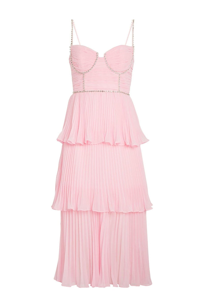 RENT Self Portrait Pink Chiffon Tiered Midi Dress (RRP £380) - Rent Now from One Hit Wonders