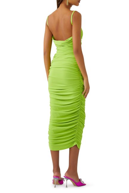 RENT Solace London Adler ruched stretch-crepe midi dress (RRP £350) no - Rent Now from One Hit Wonders