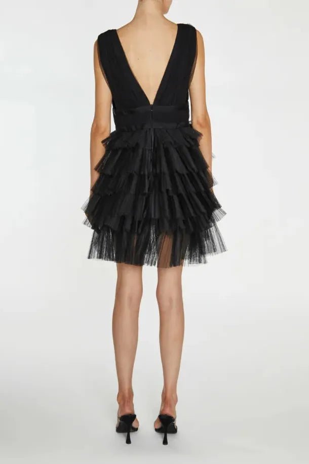 RENT Elle Black Plunge Front-Tiered Tulle Mini Dress (RRP £108) - Rent Now from One Hit Wonders