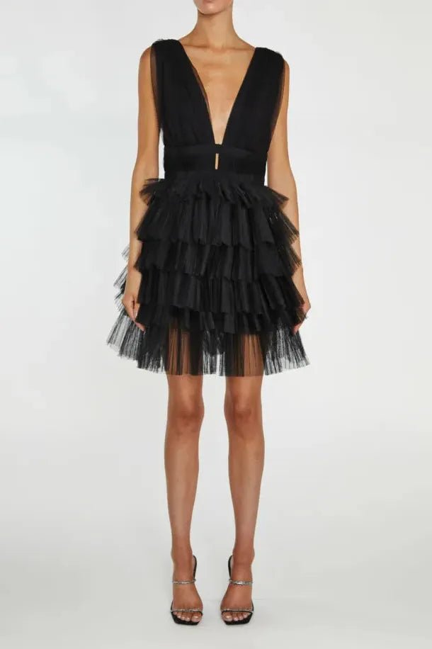 RENT Elle Black Plunge Front-Tiered Tulle Mini Dress (RRP £108) - Rent Now from One Hit Wonders