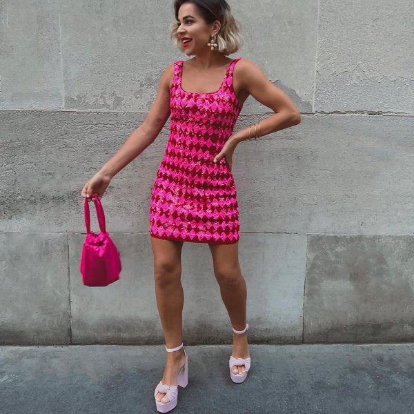 Rent New Year's Eve Mini Dress from River Island. Pink and Red Check Mini Dress from River Island is perfect for Christmas Parties, Hen Dos and New Year's Eve.